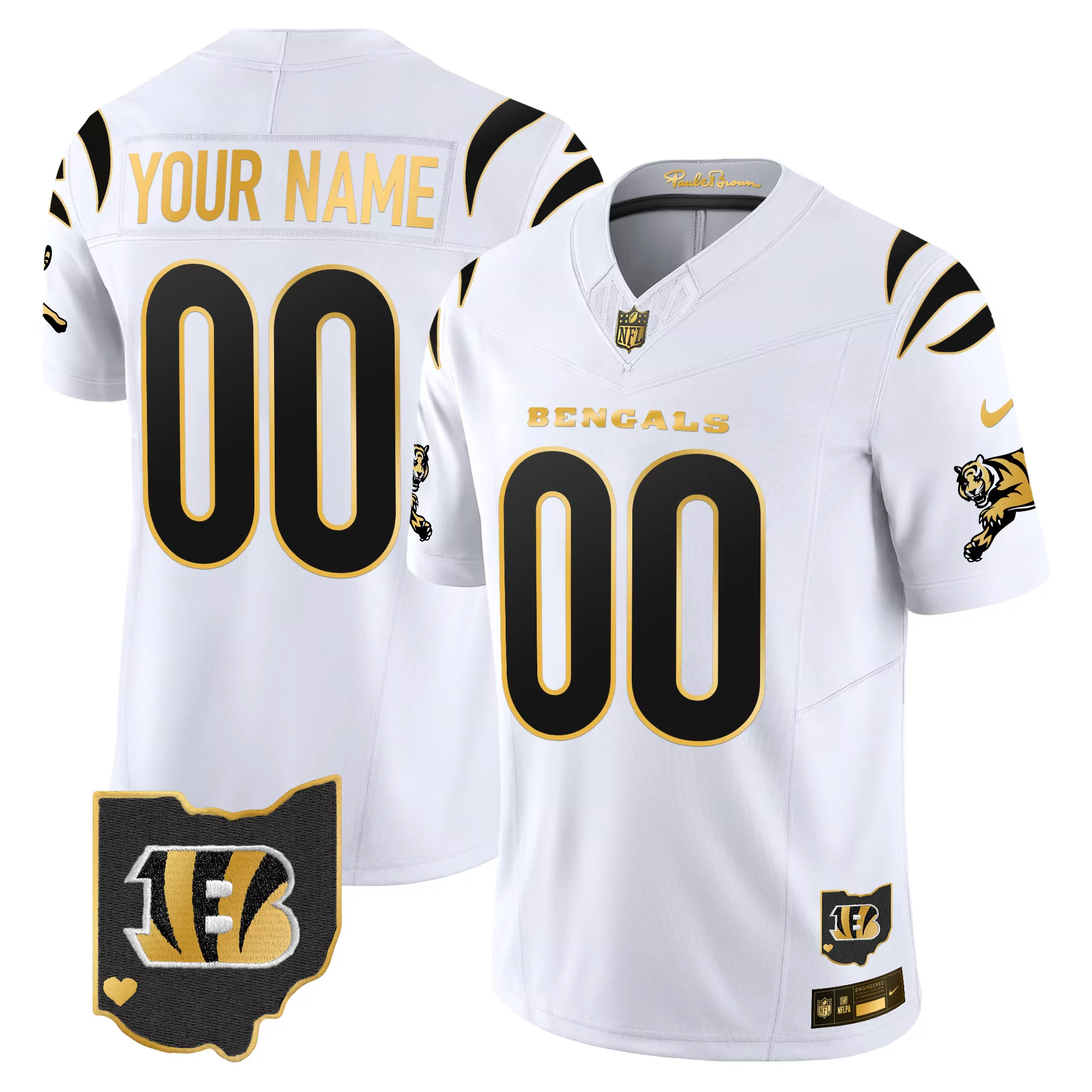 white gold men cincinnati bengals ohio patch vapor limited gold custom jersey all stitched