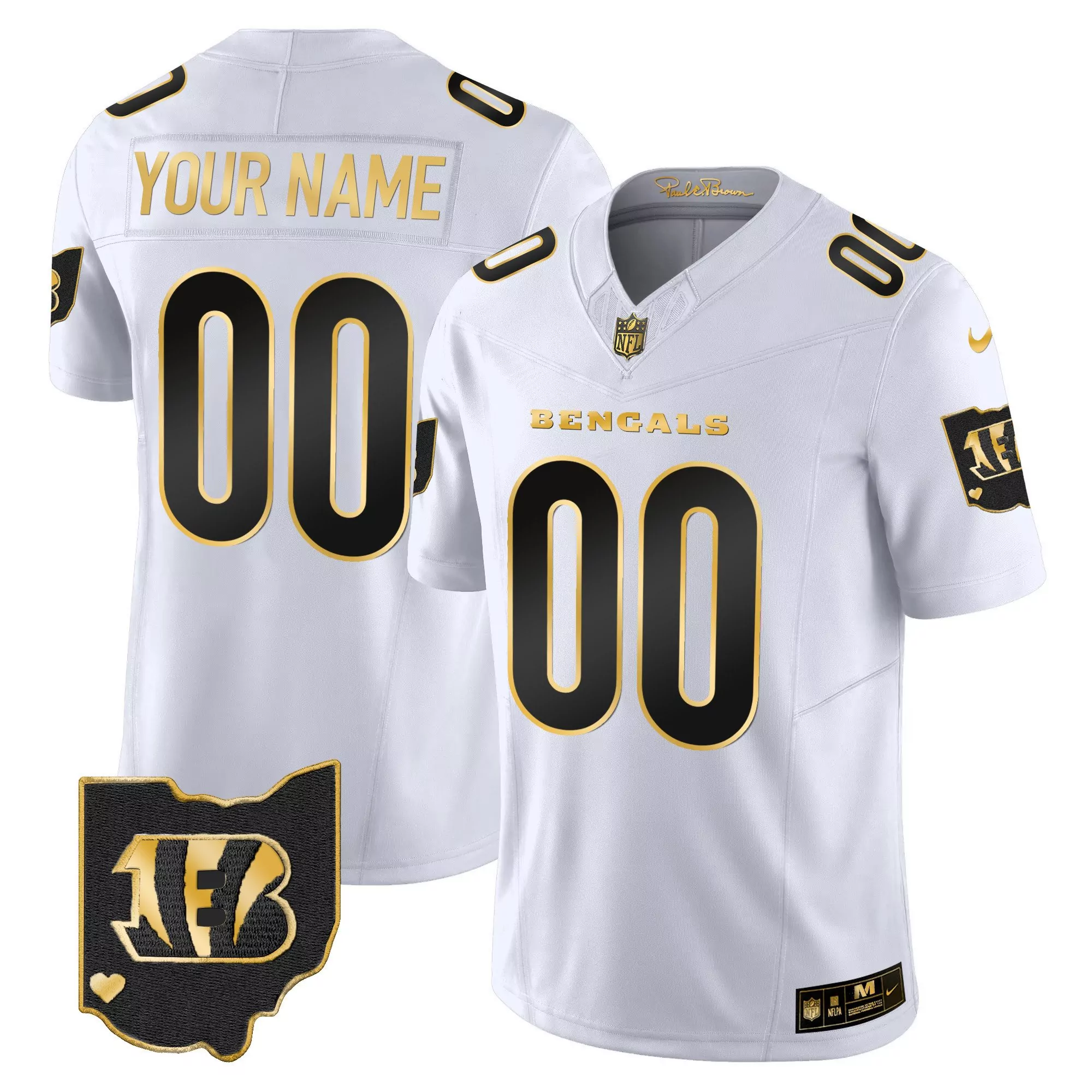 white gold youth cincinnati bengals ohio patch vapor limited gold custom jersey all stitched