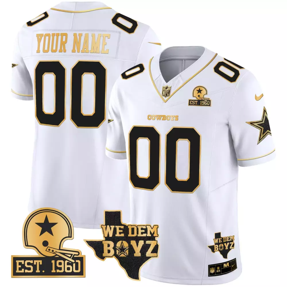 white gold youth dallas cowboys est 1960 we dem boyz patch gold vapor limited custom jersey all stitched
