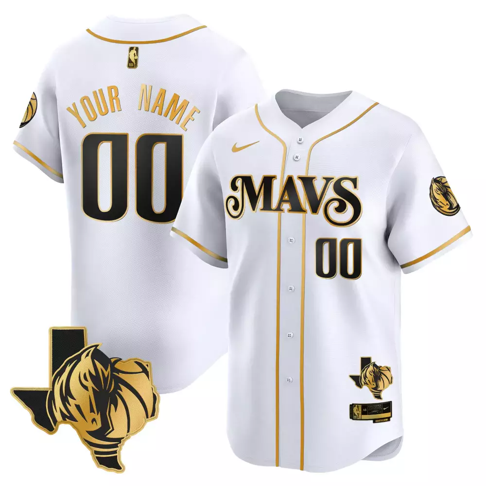 white gold youth dallas mavericks texas patch baseball custom jersey all stitched