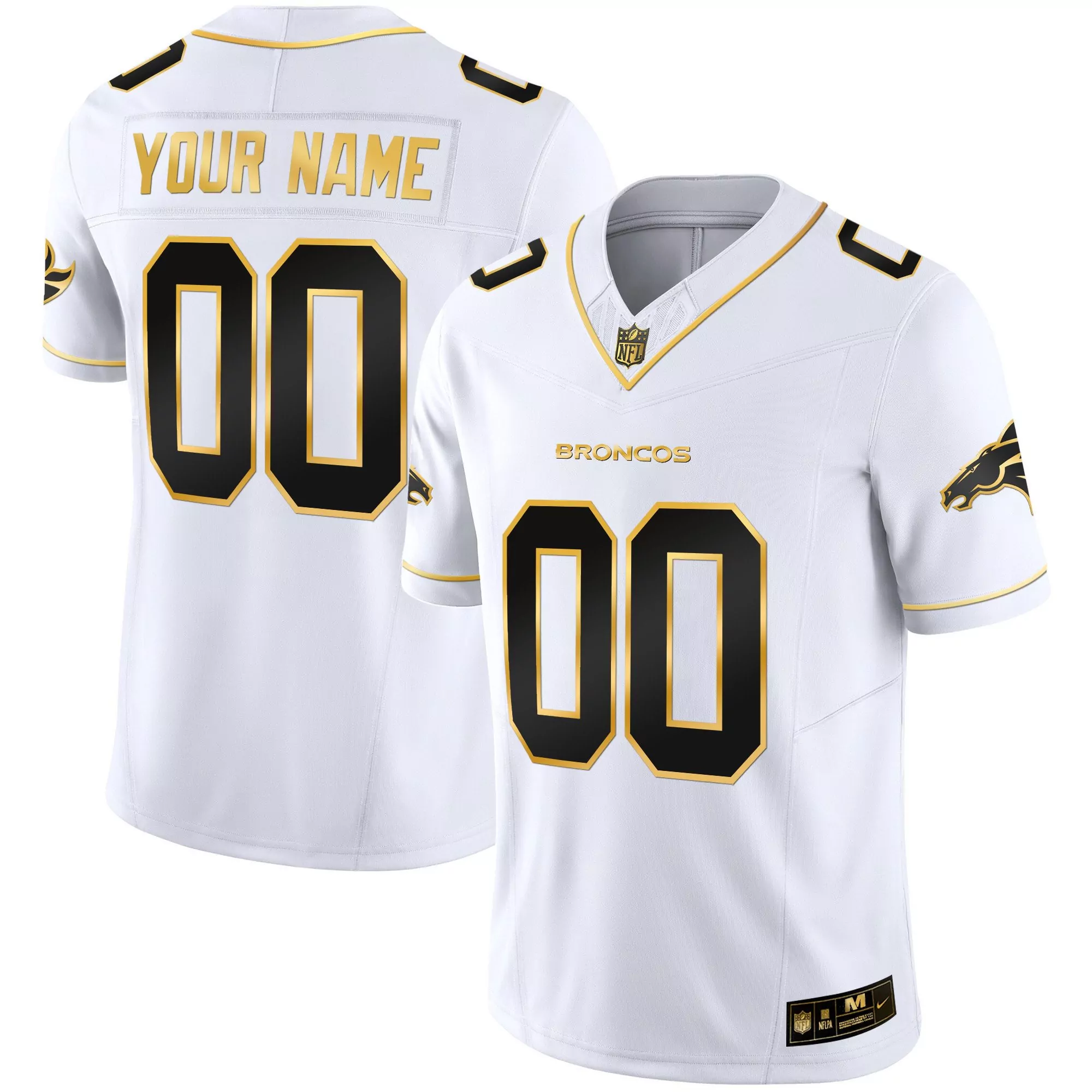 white gold men denver broncos gold vapor limited custom jersey all stitched