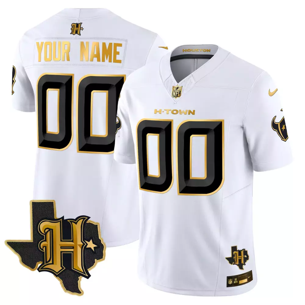 white gold youth houston texans 2024 texas patch gold vapor limited custom jersey all stitched
