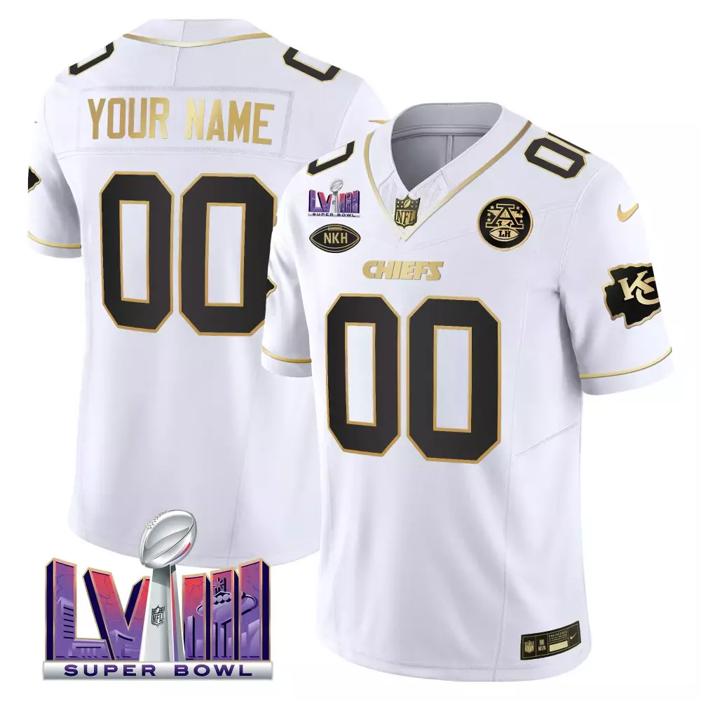 white gold youth kansas city chiefs super bowl lviii patch vapor custom jersey v3 all stitched