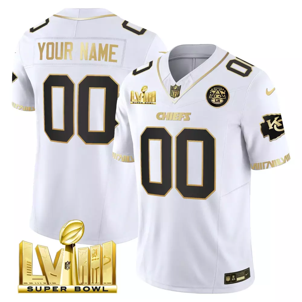 white gold youth kansas city chiefs super bowl lviii patch vapor custom jersey v3 all stitched