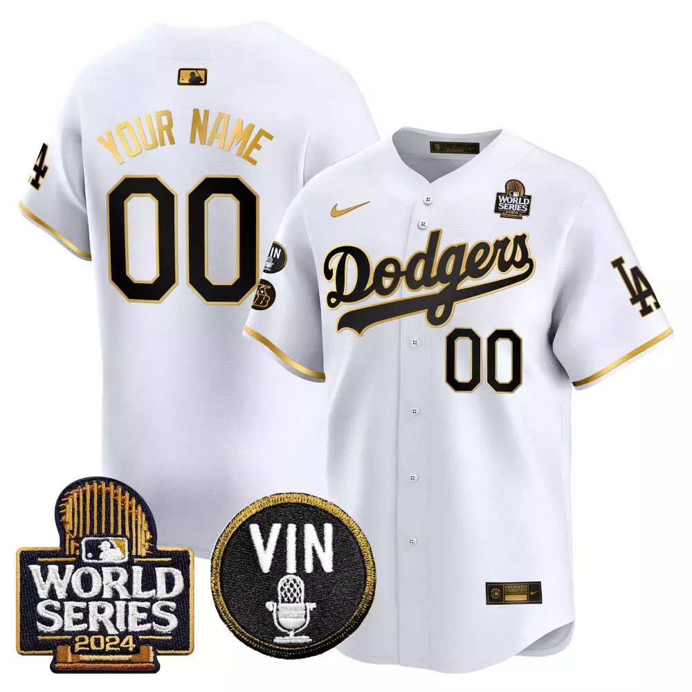 Los Angeles Dodgers Youth White Gold 2024 World Series Gold Trim Jersey V2 | Vapor Premier Limited Edition | For Men, Women & Youth