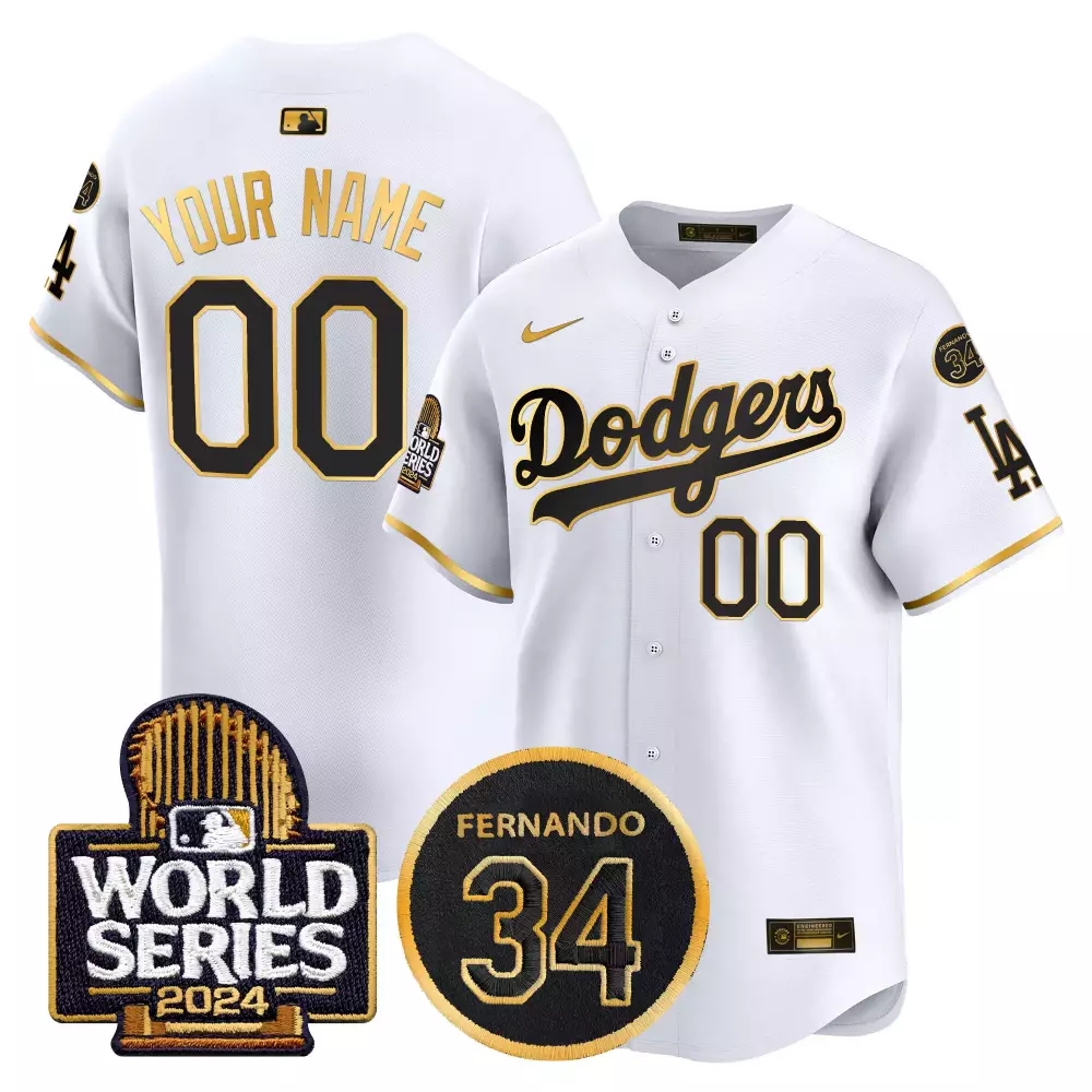 Los Angeles Dodgers Youth White Gold Fernando Memorial 2024 World Series Patch Jersey | Vapor Premier Limited Edition | For Men, Women & Youth