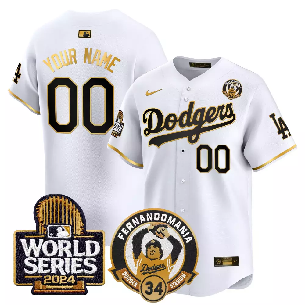 Los Angeles Dodgers Youth White Gold Fernando Valenzuela 2024 World Series Patch Jersey V3 | Vapor Premier Limited Edition | For Men, Women & Youth