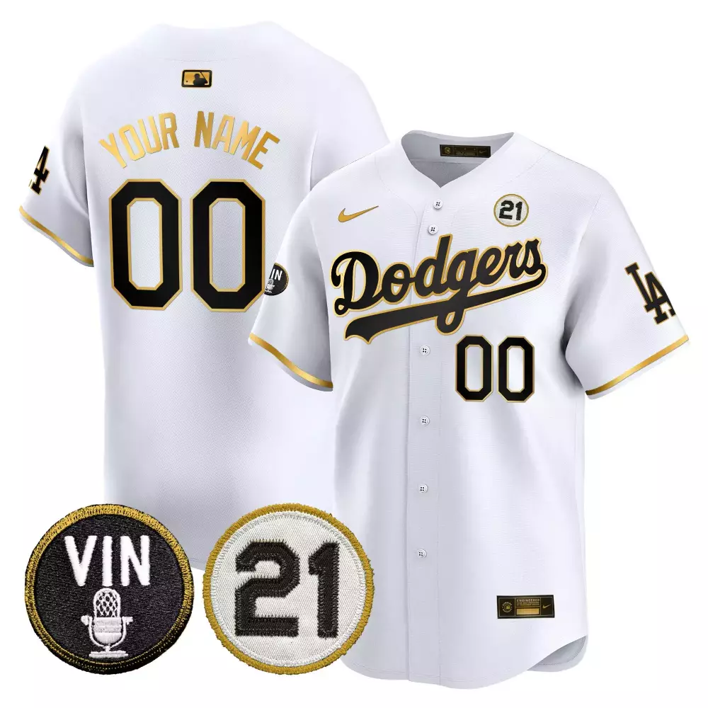 Los Angeles Dodgers Youth White Gold Vin Roberto Patch Jersey | Gold Trim Vapor Premier Limited Edition | For Men, Women & Youth