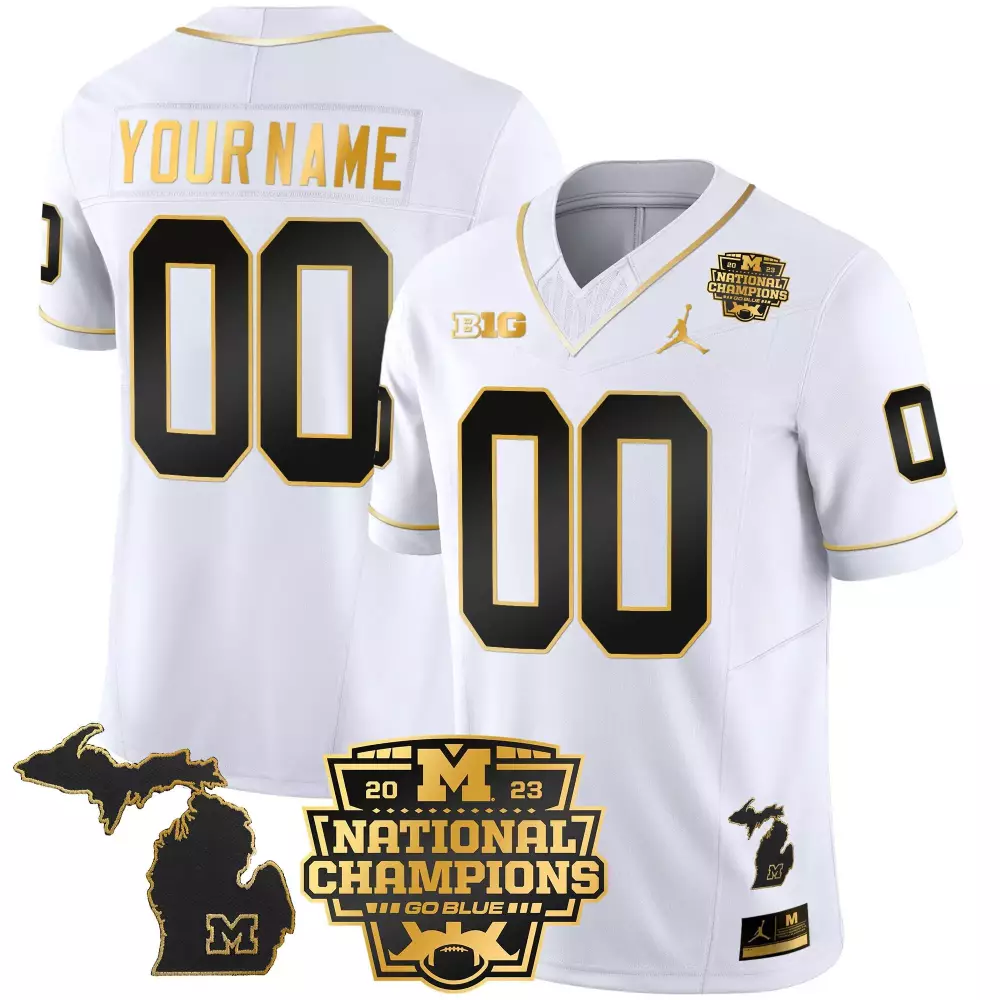 Michigan Wolverines 2023 National Champions Gold Vapor Jersey V2 | Stitched Limited Edition Fan Gear | For Men, Women & Youth