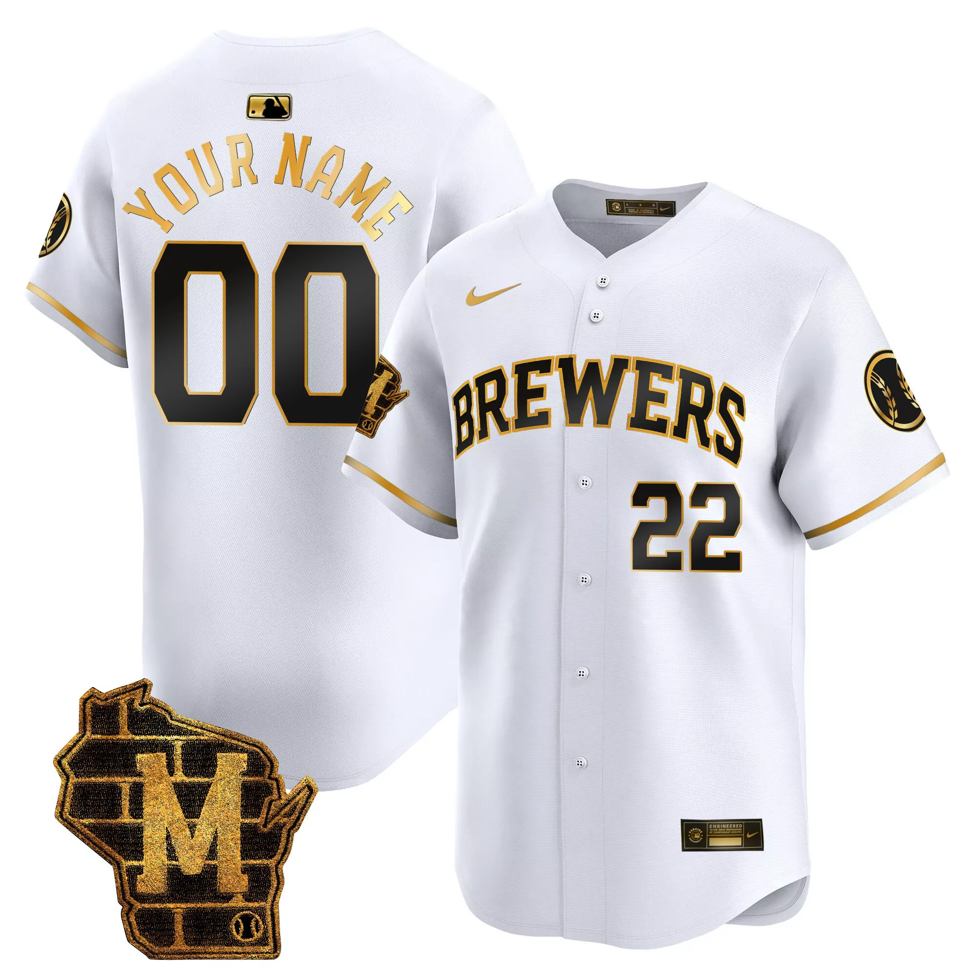white gold youth milwaukee brewers home patch vapor premier limited custom jersey all stitched