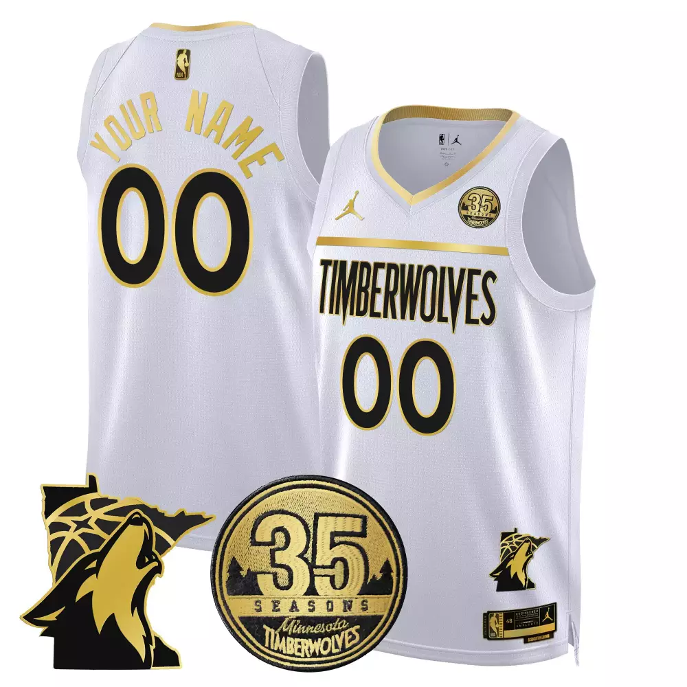 white gold youth minnesota timberwolves 35th season minnesota patch swingman custom jersey all stitched