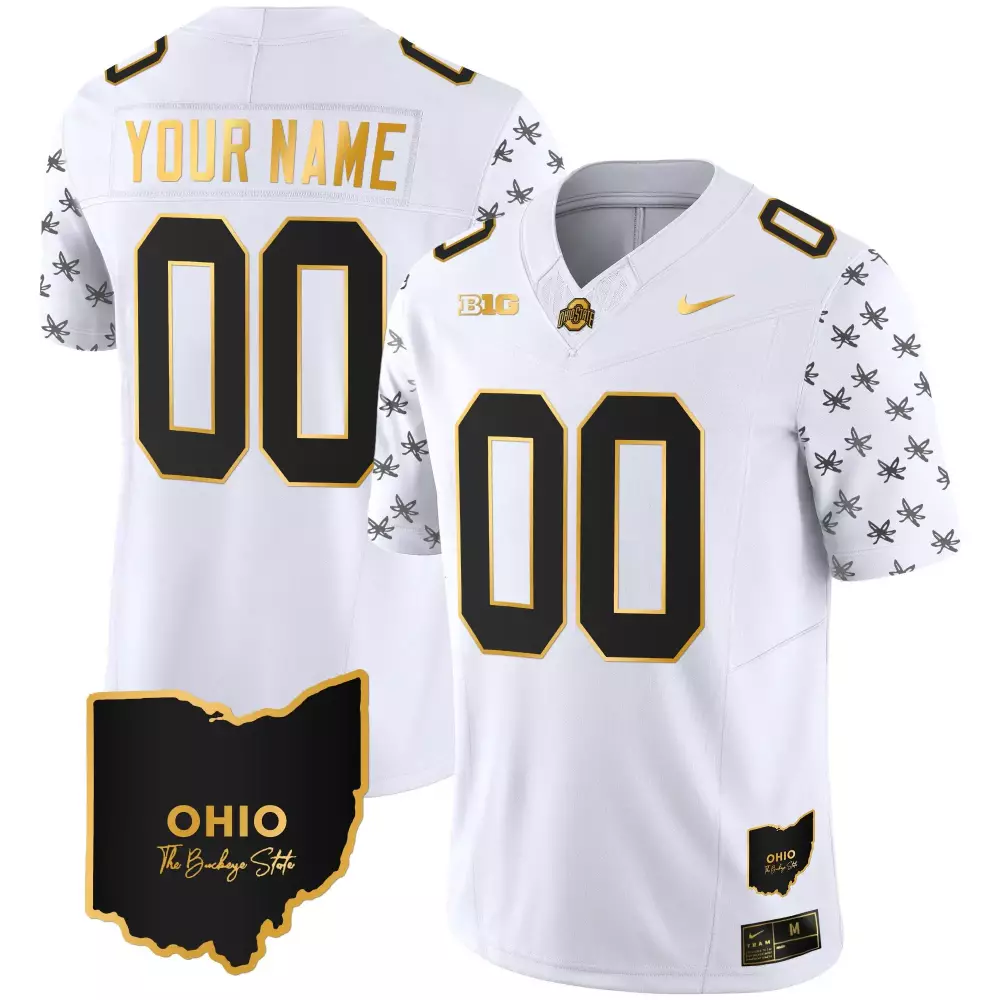 white gold youth ohio state buckeyes 2023 alternate gold custom jersey stitched