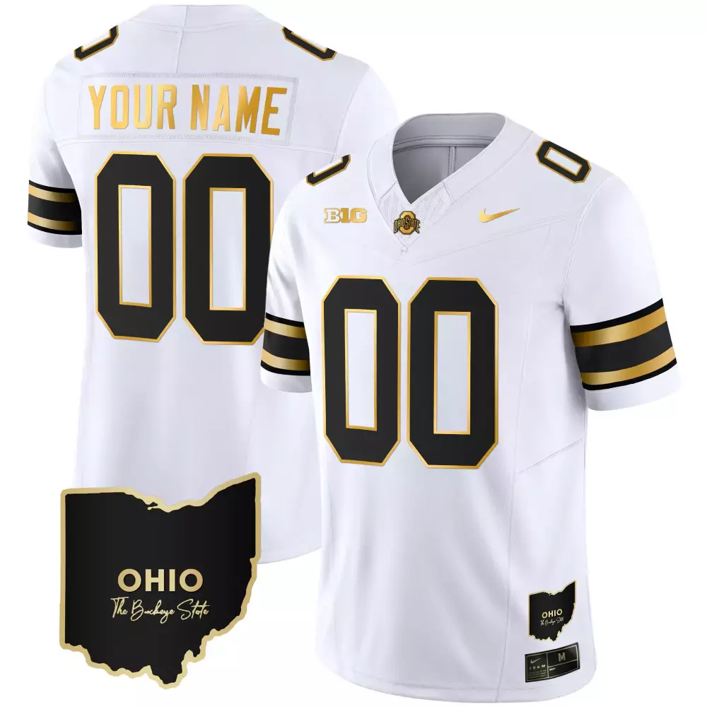 white gold youth ohio state buckeyes 2023 alternate gold custom jersey stitched