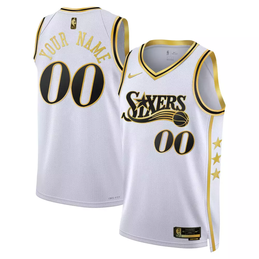 tyrese maxey white gold mens philadelphia 76ers swingman jersey all stitched
