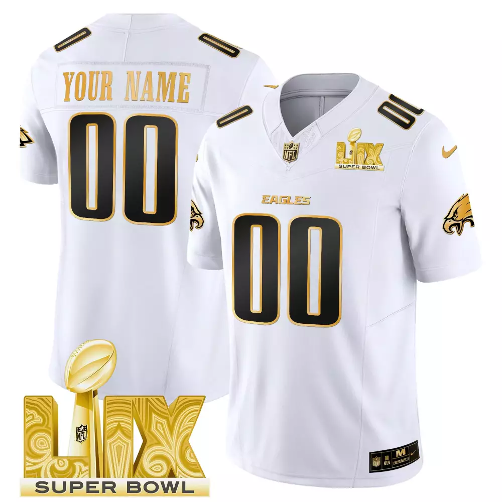 white gold youth philadelphia eagles gold split custom name and number all stitched