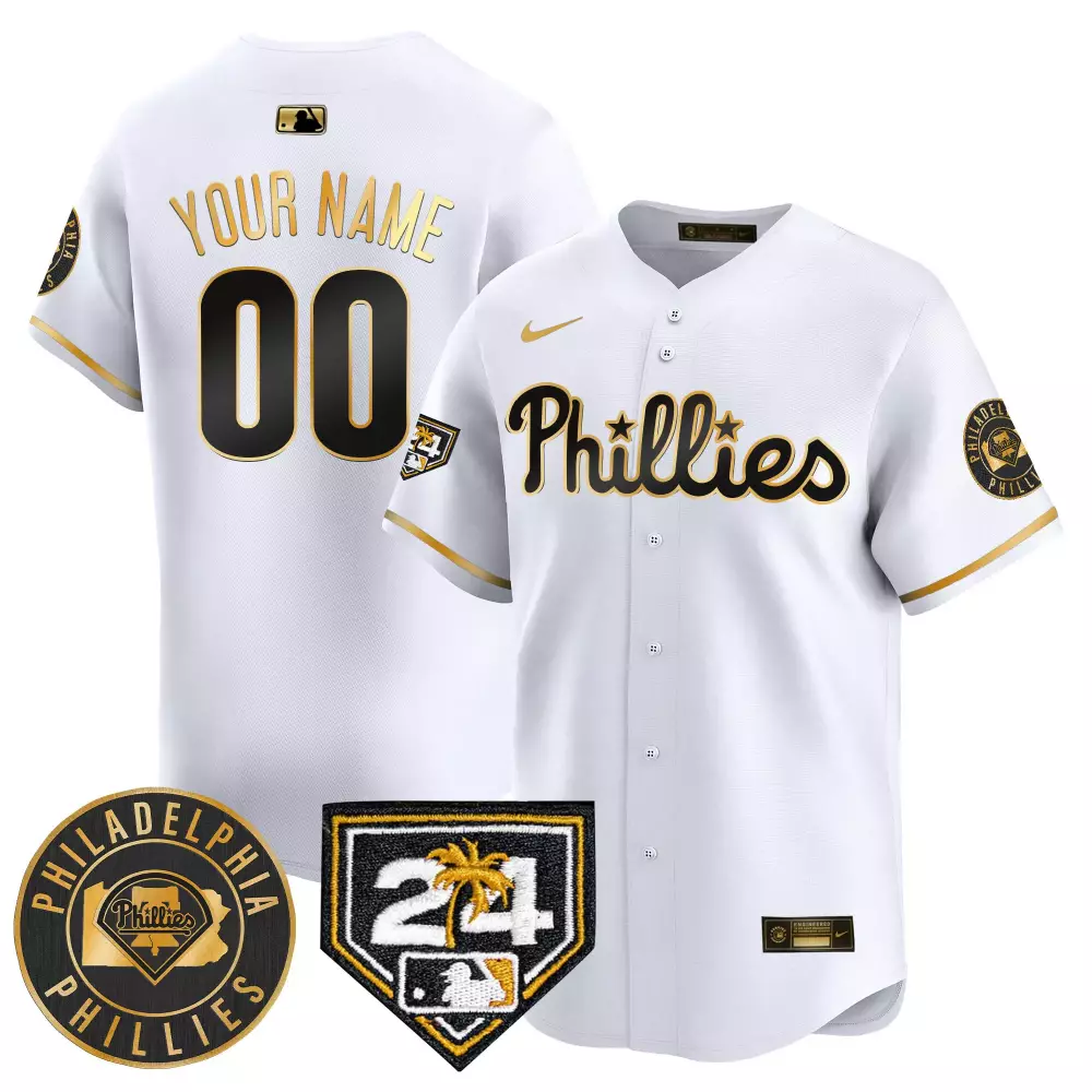 white gold youth philadelphia phillies 2024 nl east division champions gold vapor premier limited custom jersey all stit