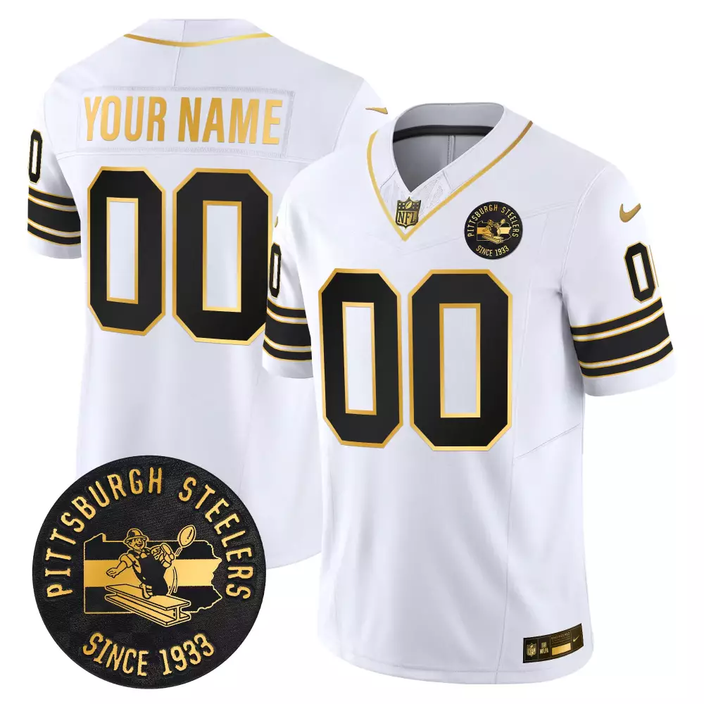 white gold youth pittsburgh steelers gold vapor custom jersey v2 all stitched