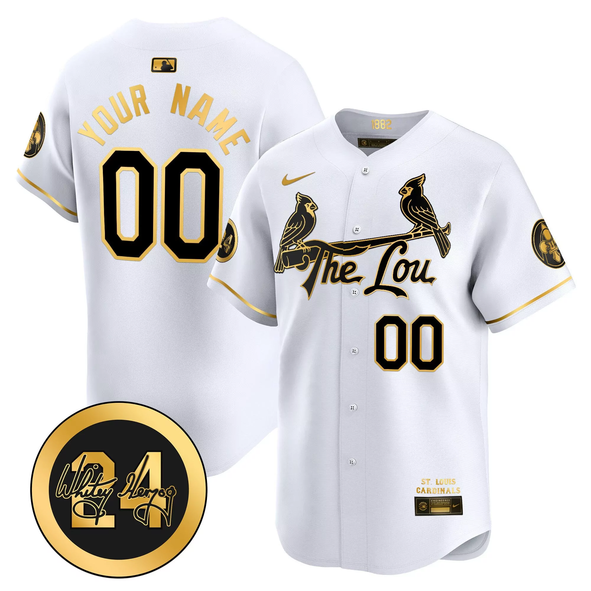 white gold youth st louis cardinals 2024 city connect whitey herzog patch vapor premier limited custom jersey all stitch