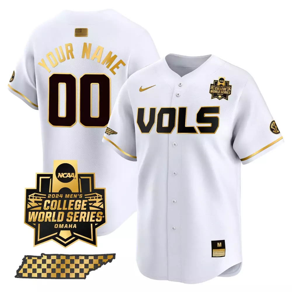 white gold youth tennessee volunteers 2024 college world series vapor premier limited custom jersey all stitched