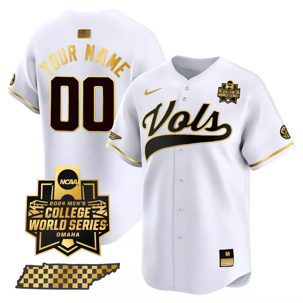 white gold youth tennessee volunteers 2024 college world series vapor premier limited custom jersey all stitched