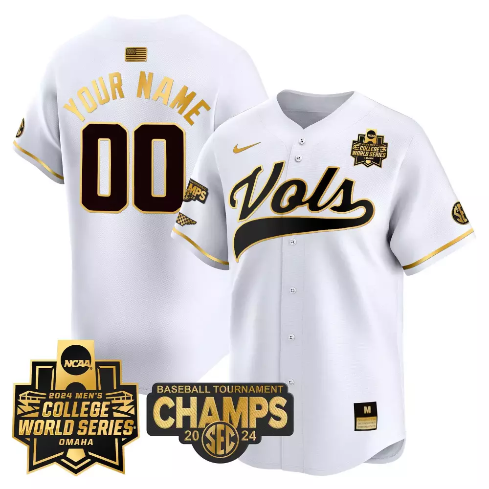 white gold youth tennessee volunteers 2024 college world series vapor premier limited custom jersey all stitched