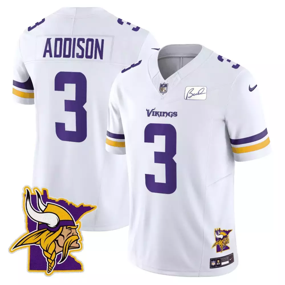 white jordan addison mens minnesota vikings honor bud grant minnesota map patch limited jersey all stitched