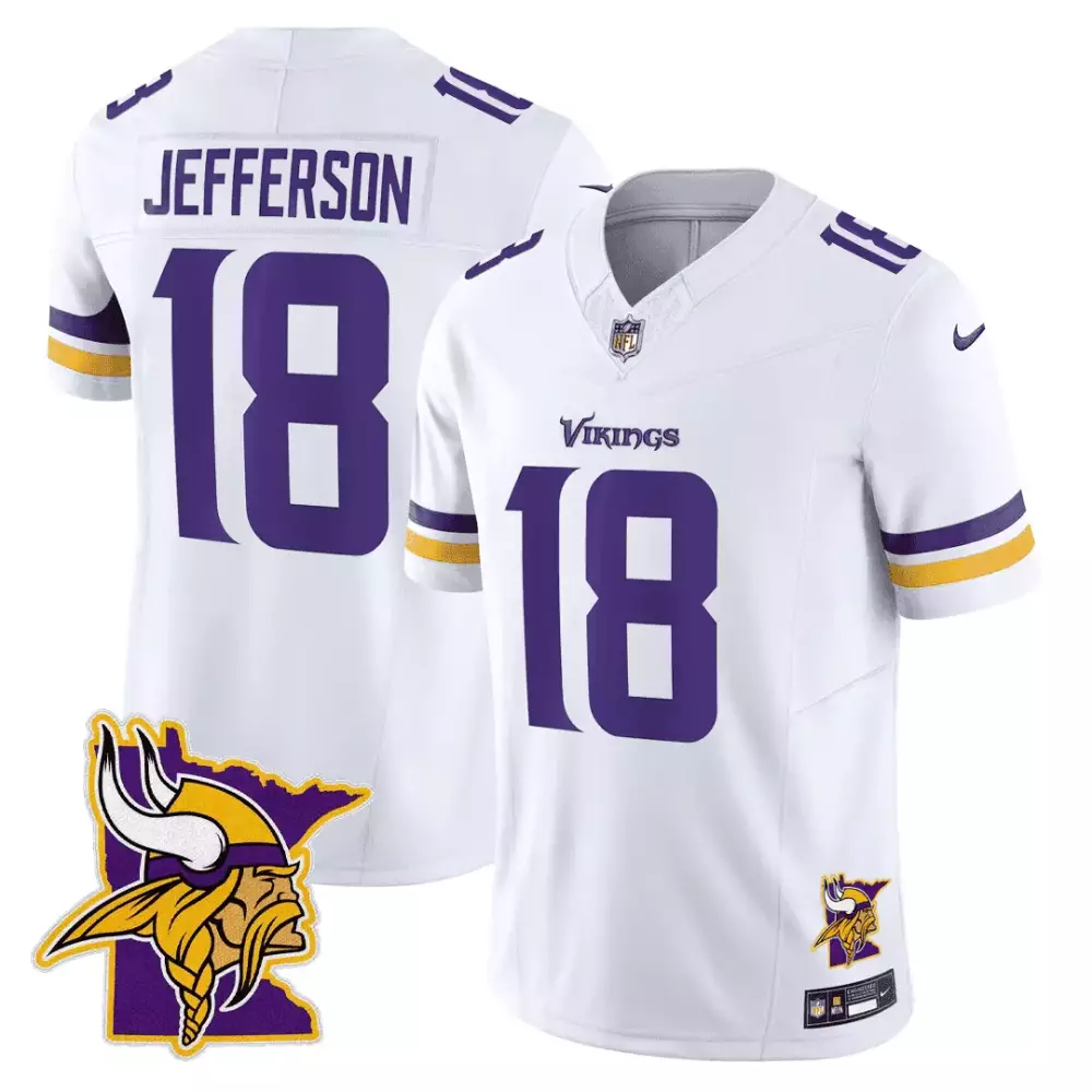 white justin jefferson mens minnesota vikings minnesota map patch limited jersey all stitched