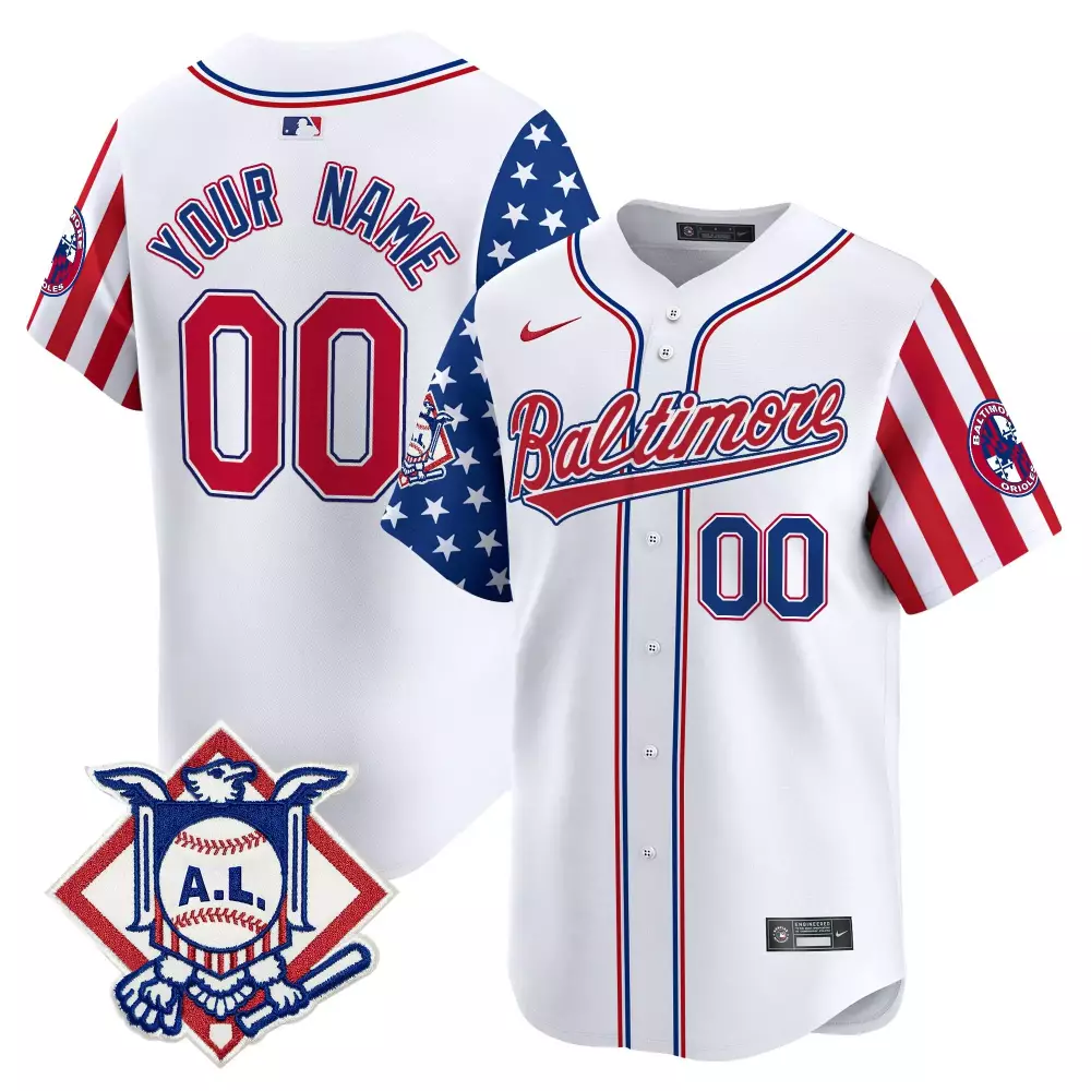 white limited men baltimore orioles 2024 fourth of july vapor premier limited custom jersey all stitched