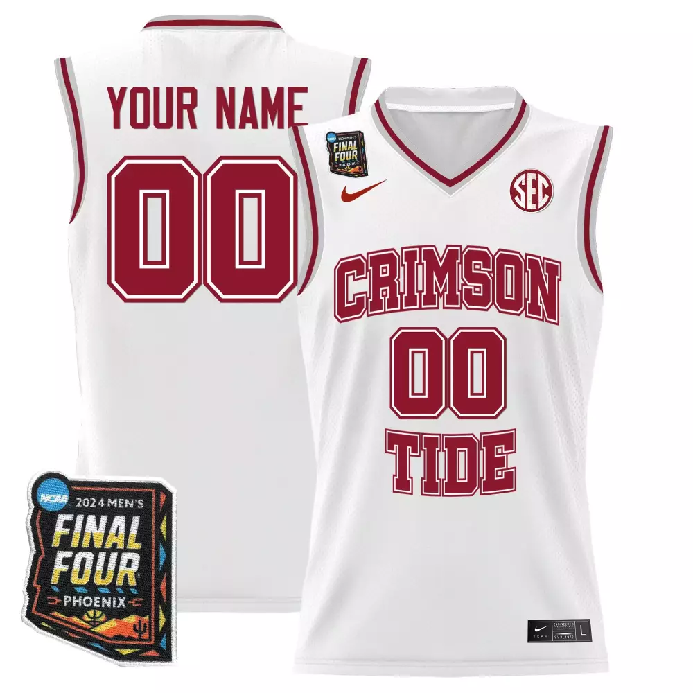 white limited youth alabama crimson tide 2024 final four patch basketball custom jersey all stitched