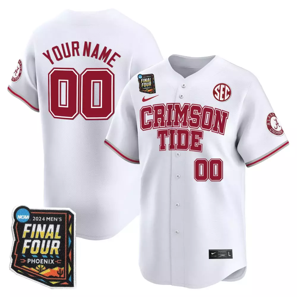 white limited youth alabama crimson tide 2024 final four patch basketball custom jersey all stitched