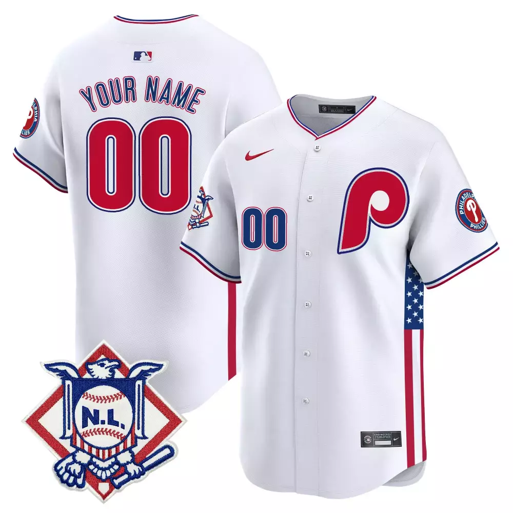 white limited youth philadelphia phillies 2024 fourth of july vapor premier limited custom jersey v4 all stitched