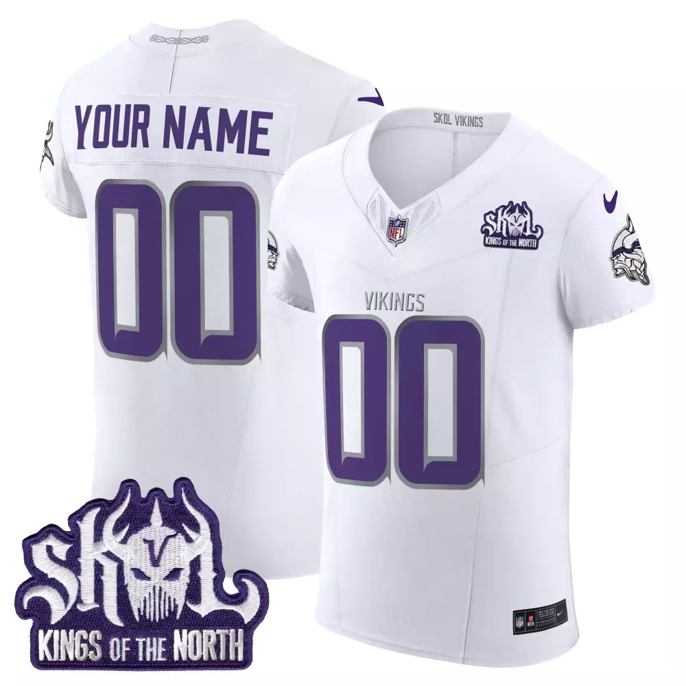 white limited youth vikings 2024 winter warrior skol patch vapor elite custom jersey all stitched