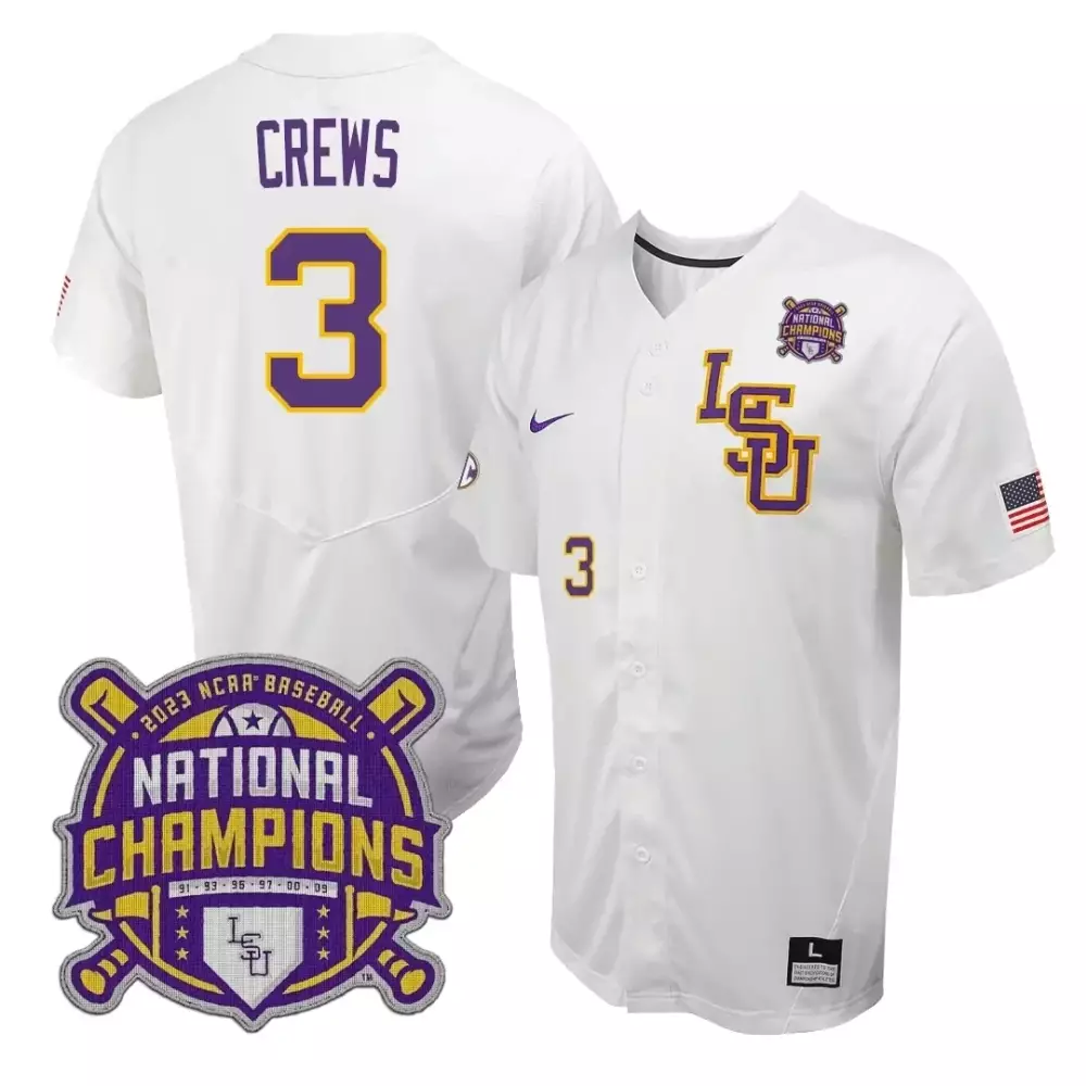 white lsu men dylan crews lsu tigers college world series national champions jersey all stitched
