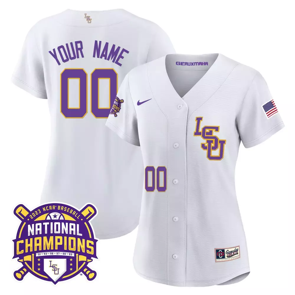 white lsu women lsu tigers 2023 national champions gold cool custom jersey all stitched