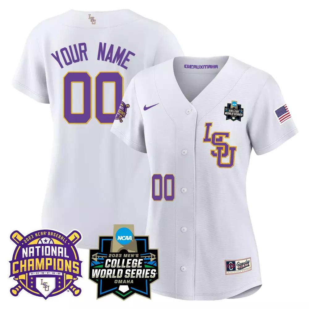 white lsu women lsu tigers 2023 national champions gold cool custom jersey all stitched