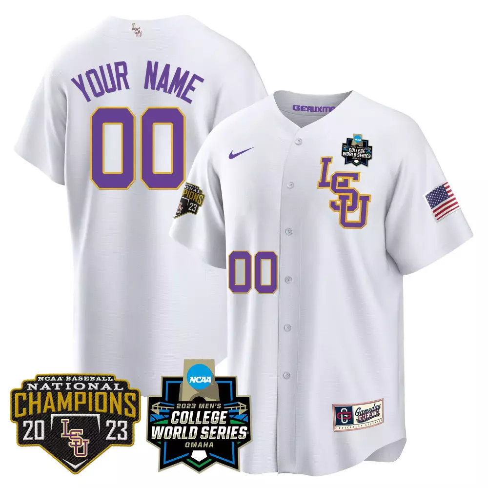 white lsu youth lsu tigers 2023 national champions gold cool custom jersey v4 all stitched