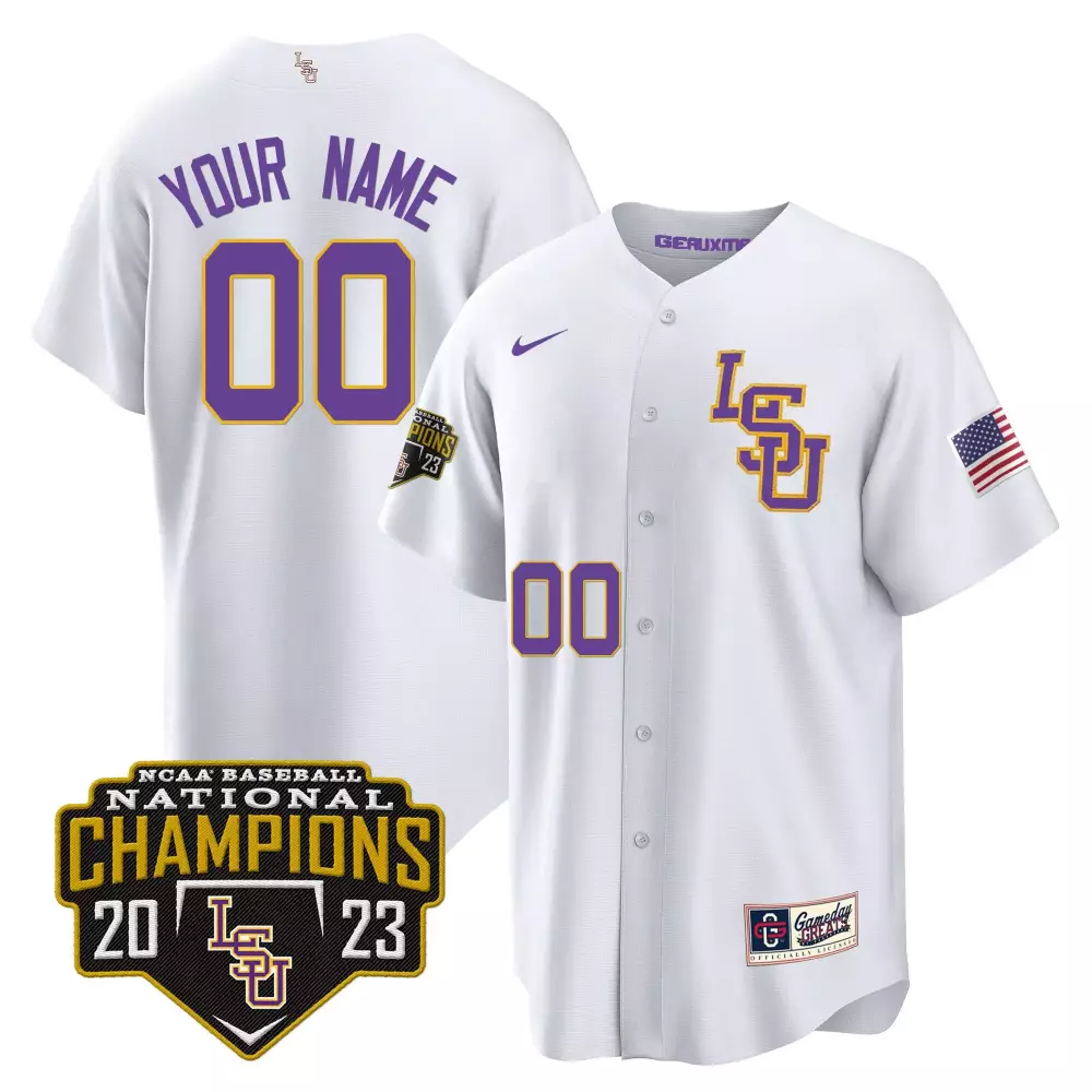 white lsu youth lsu tigers 2023 national champions gold cool custom jersey v4 all stitched