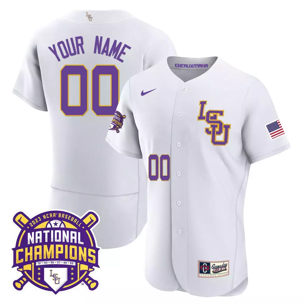 white lsu youth lsu tigers 2023 national champions gold cool custom jersey v4 all stitched