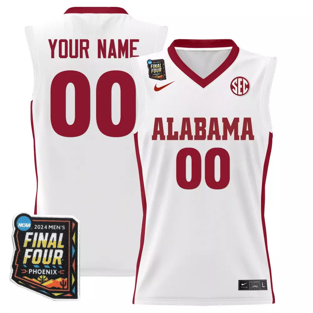 white limited youth alabama crimson tide 2024 final four patch basketball custom jersey all stitched