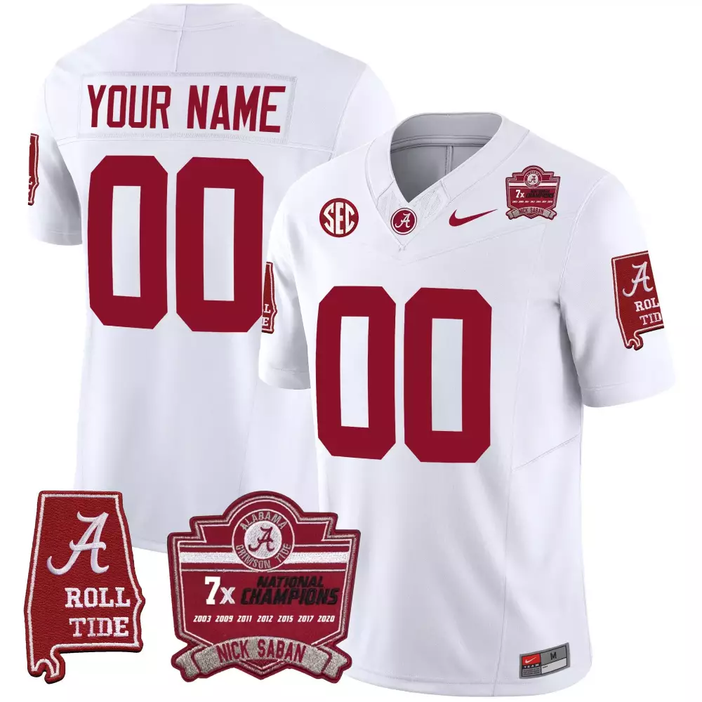 white men alabama crimson tide nick saban 7x champions patch vapor custom jersey all stitched