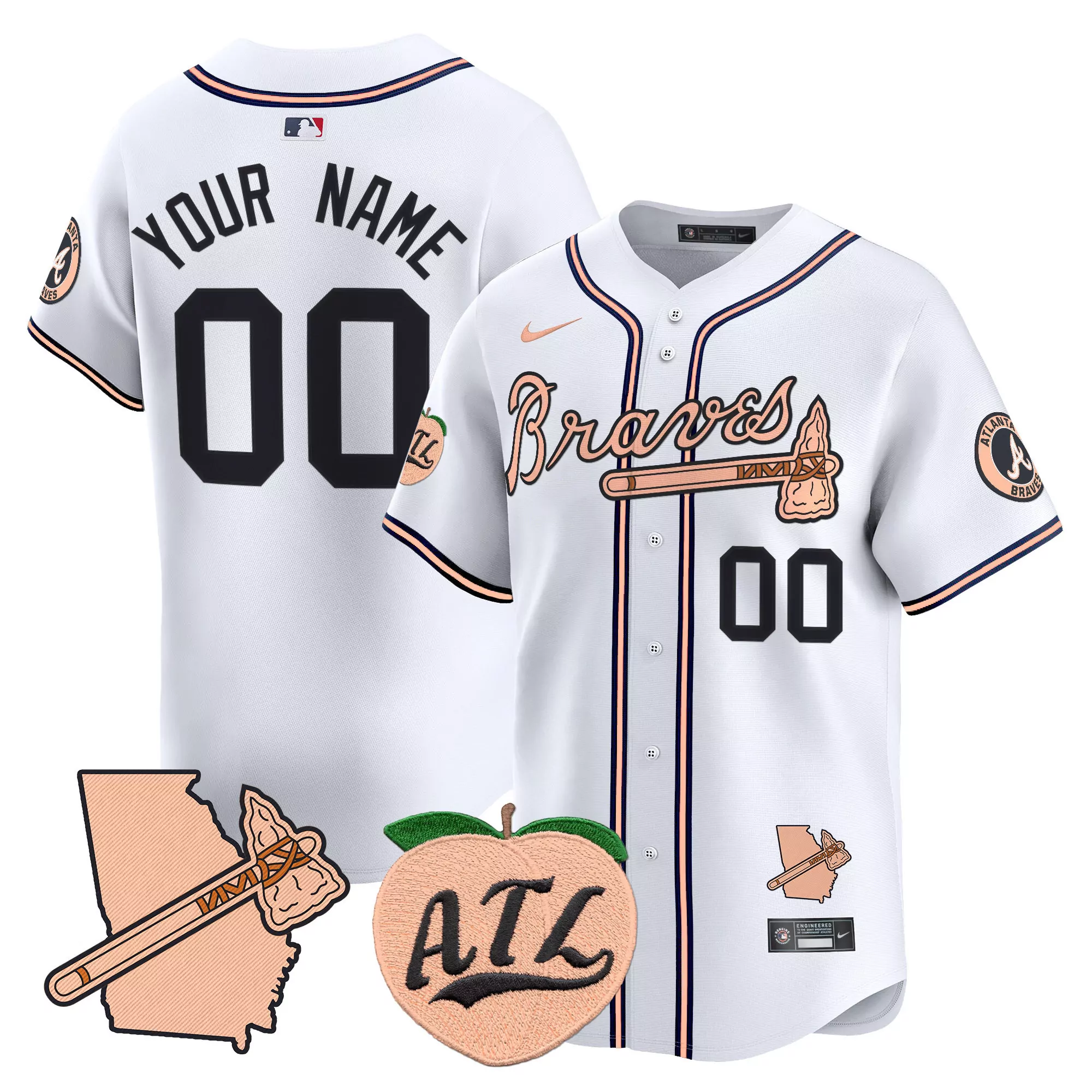 white men atlanta braves peach plates georgia peaches vapor premier limited custom jersey printed
