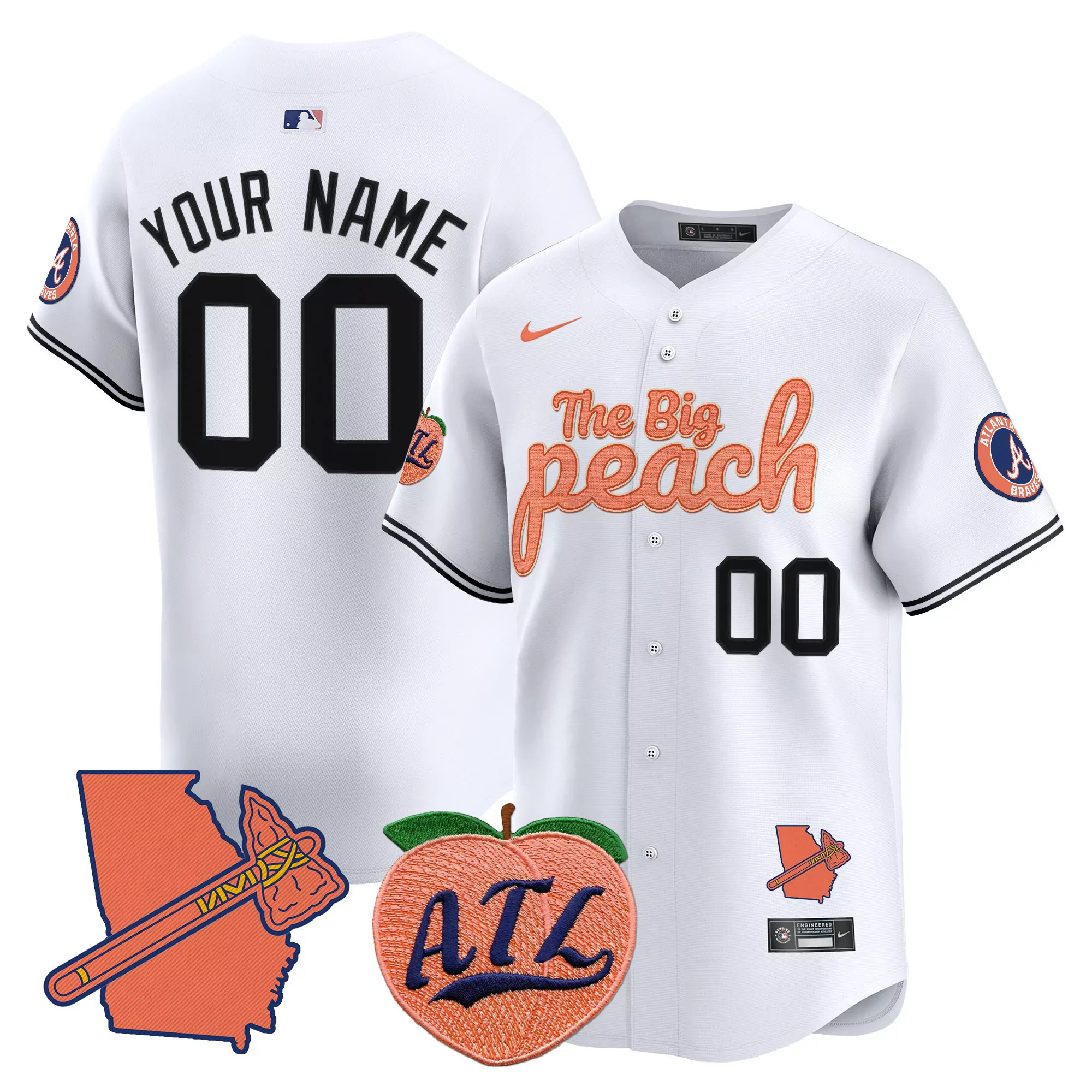 white men atlanta braves peach plates georgia peaches vapor premier limited custom jersey printed