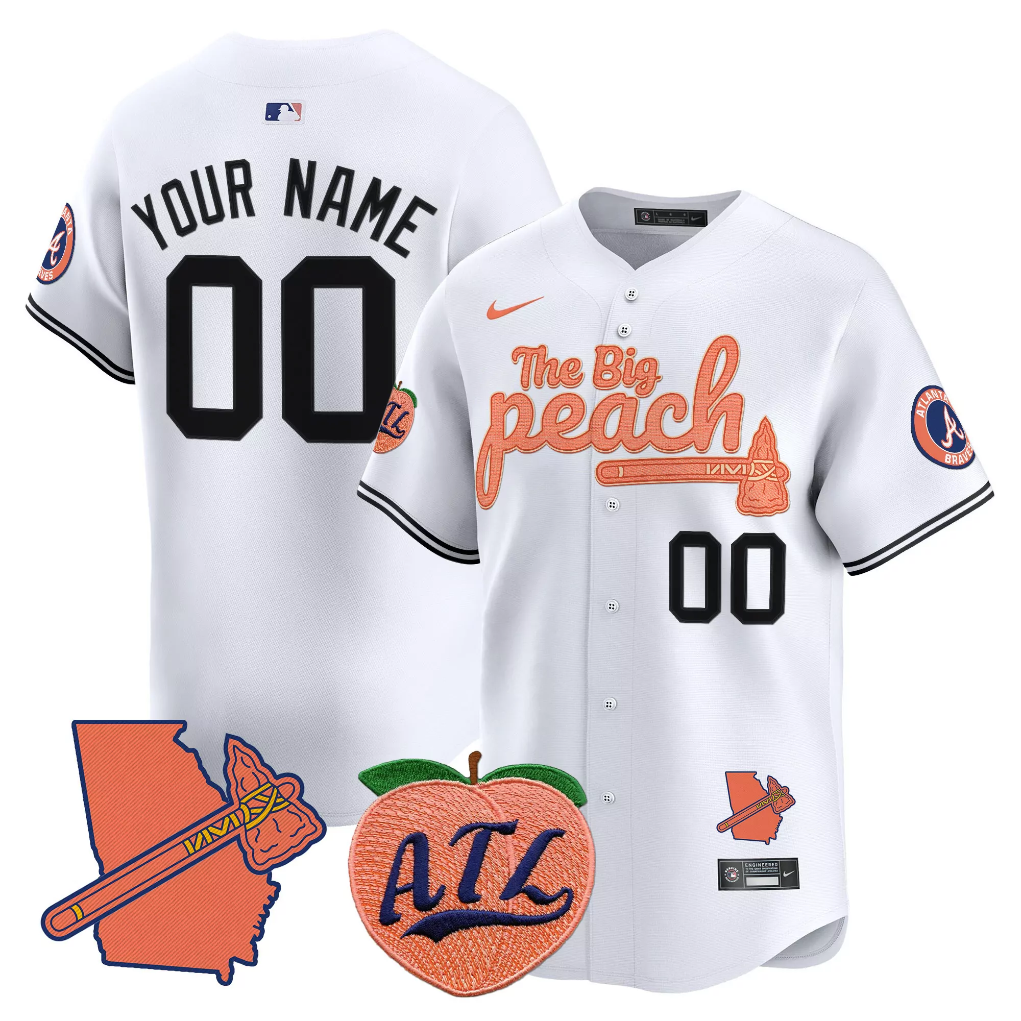 white men atlanta braves peach plates georgia peaches vapor premier limited custom jersey printed