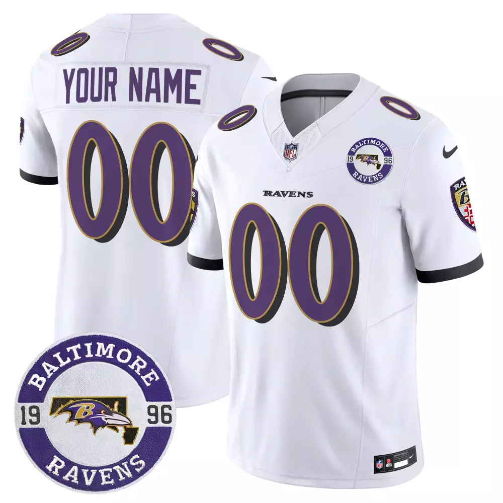 white men baltimore ravens 2023 afc north champions patch vapor limited custom jersey all stitched