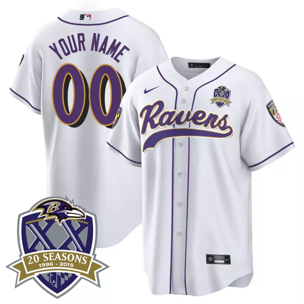 white men baltimore ravens 20th season patch baseball custom jersey all stitched