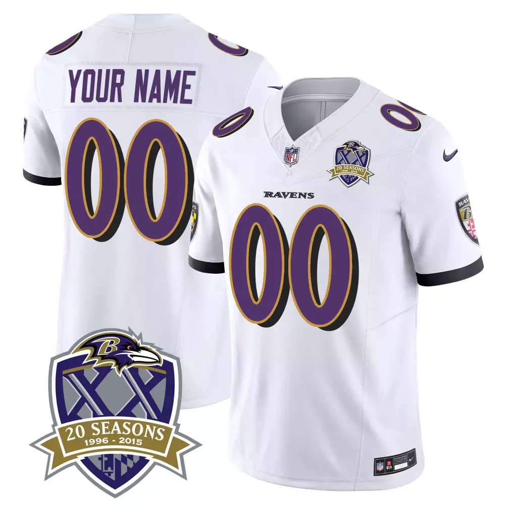 white men baltimore ravens 20th season patch baseball custom jersey all stitched
