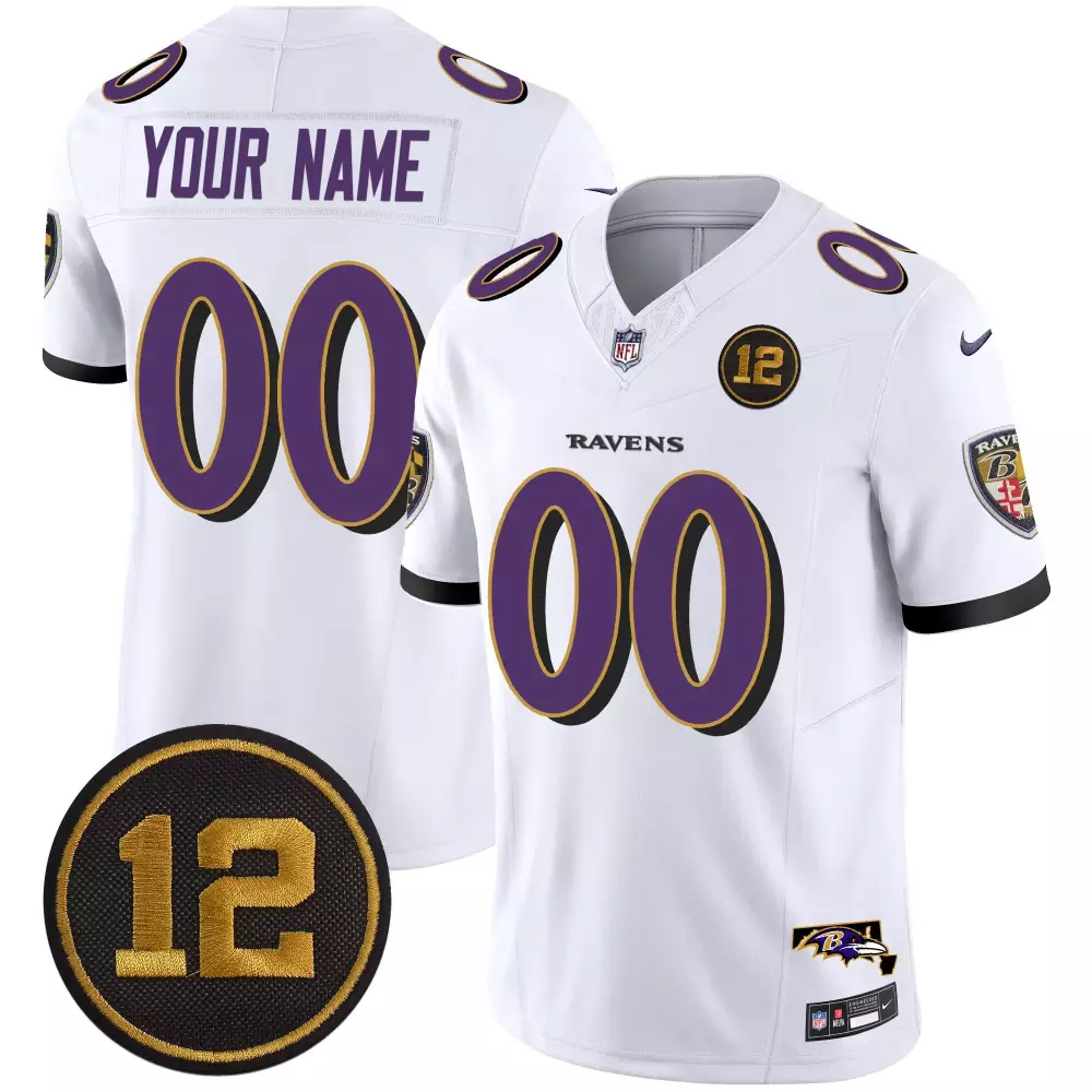 white men baltimore ravens 20th season patch baseball custom jersey all stitched