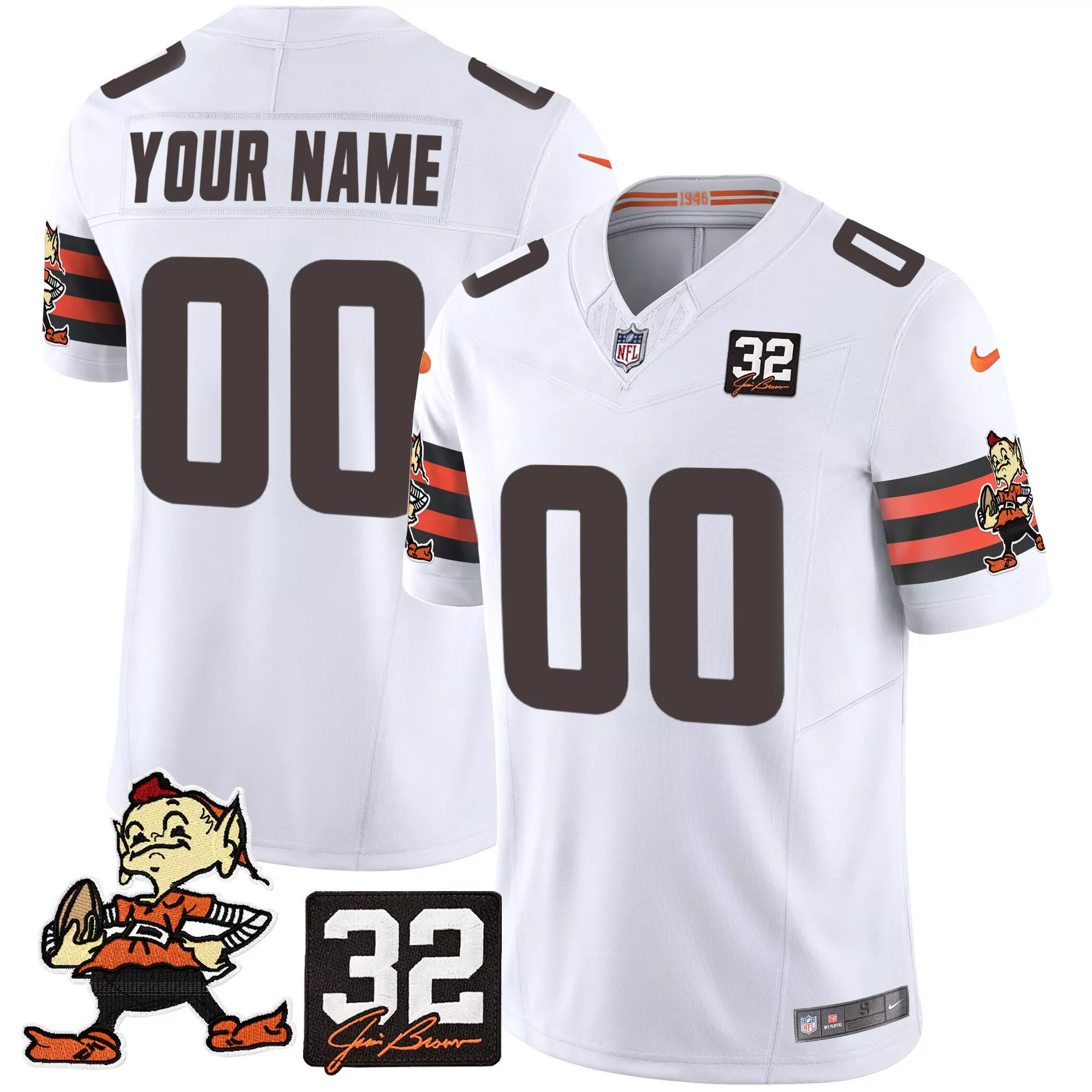 white men cleveland browns 32 jim brown memorial patch vapor limited custom jersey v2 all stitched
