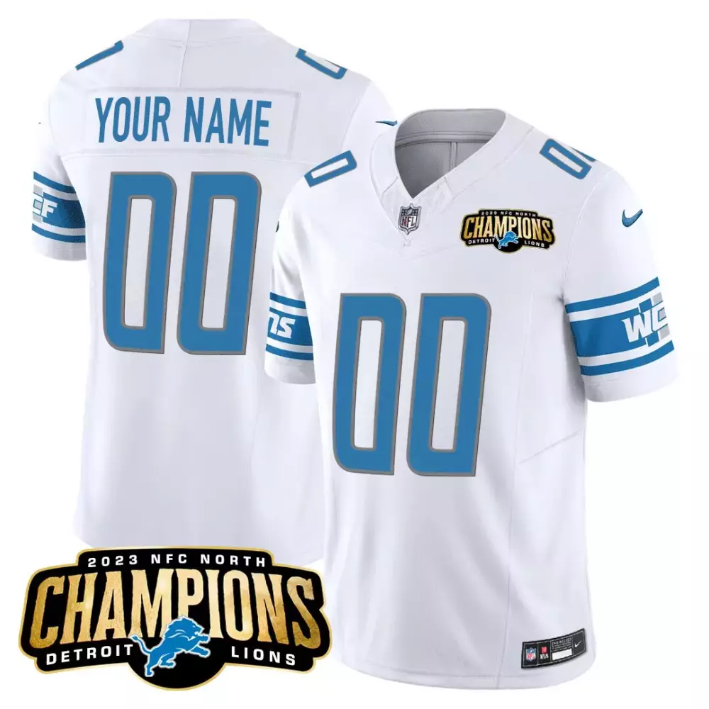 white hutchinson mens detroit lions 2023 nfc north division champions 90th year patch vapor jersey all stitched
