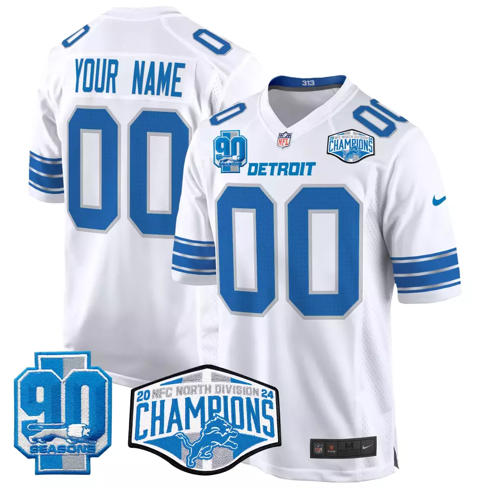 white men detroit lions 2024 nfc north division champions patch game custom jersey all stitched
